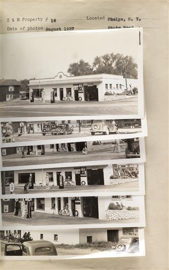 (GAS STATIONS--TEXACO) Abum with 320 photographs of Texaco gas stations located in upstate New York, with blueprints, leasing details,